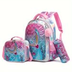 Mermaid Tail Backpack Set, School Bag With Lunch Box And Pencil Case, Cute Sequin Shoulder Bag, Insulated Lunch Tote, Sparkly Pink Leather Backpack Combo - Image 2