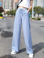Minimalist Solid Drawstring Pants, Casual Long Length Elastic Waist Wide Leg Pants, Women's Clothing - Image 10