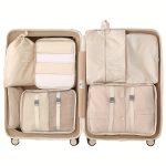 7pcs Large Capacity Travel Organizer Set, Nylon Packing Cubes With Storage Pouch For Clothes, Pants, Shoes, Socks - Vacation Style, Portable Luggage Bags