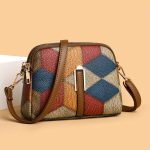 Vintage Geometric Contrast Color Patchwork Mini Crossbody Bag, Fashion Zipper Lipstick Coin Bag, Perfect Casual Shoulder Bag For Daily Use