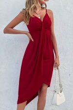 Solid Color Sleeveless Irregular Hem Bodycon Dress - Image 4