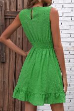 Solid Color Smocked Waist Ruffle Hem Casual Dress - Image 6