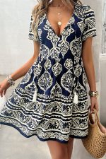 Fashion Printed V Neck Ruffle Hem Dress - Image 2