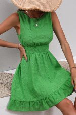 Solid Color Smocked Waist Ruffle Hem Casual Dress - Image 5