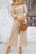 Solid Color Square Neck Smocked Casual Jumpsuit - Image 5