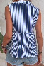 Stripe Print V Neck Ruffle Hem Tops - Image 4