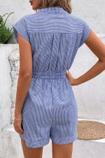 Fashion Stripe Print V Neck Tie Waist Rompers - Image 5