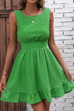 Solid Color Smocked Waist Ruffle Hem Casual Dress - Image 4