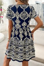 Fashion Printed V Neck Ruffle Hem Dress - Image 6