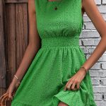 Solid Color Smocked Waist Ruffle Hem Casual Dress