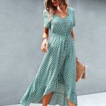 Dots Print High Waist V Neck Casual Dress - Image 7