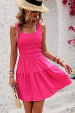 Solid Color Square Neck Ruffle Hem Mini Dress - Image 2