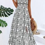 Fashion Printed Tie Shoulder Smocked Maxi Dress