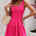 Solid Color Square Neck Ruffle Hem Mini Dress