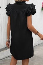 Solid Color Ruffle Sleeve V Neck Casual Dress - Image 4