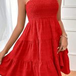 Solid Color Sleeveless Smocked Mini Dress