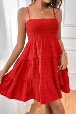 Solid Color Sleeveless Smocked Mini Dress