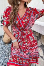 Bohemia Print V Neck Short Sleeve Mini Dress - Image 4