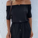 Solid Color Off The Shoulder Casual Rompers