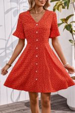Fashion V Neck Floral Print Button Casual Dress - Image 5