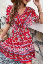 Bohemia Print V Neck Short Sleeve Mini Dress - Image 2