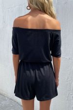 Solid Color Off The Shoulder Casual Rompers - Image 6