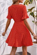 Fashion V Neck Floral Print Button Casual Dress - Image 6