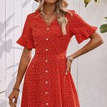 Fashion V Neck Floral Print Button Casual Dress
