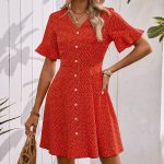 Fashion V Neck Floral Print Button Casual Dress - Image 7