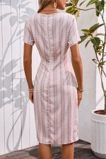 Stripe Printed Square Neck Split Side Casual Dress - Image 5