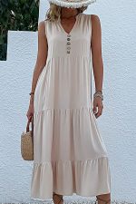 Solid Color V Neck Sleeveless Casual Dress - Image 2