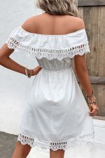 Solid Color Off The Shoulder Frill Hem Mini Dress - Image 4
