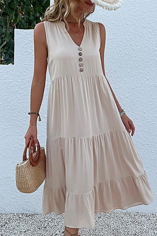 w5.jpg Solid Color V Neck Sleeveless Casual Dress - Image 1