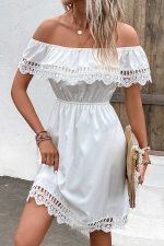 Solid Color Off The Shoulder Frill Hem Mini Dress