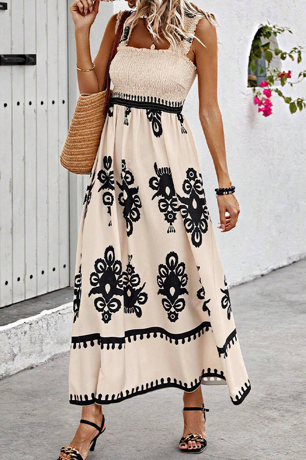 x1.jpg Fashion Printed Smocked Chest Holiday Style Dress - Image 1