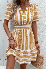 Bohemia Print V Neck Smocked Waist Mini Dress